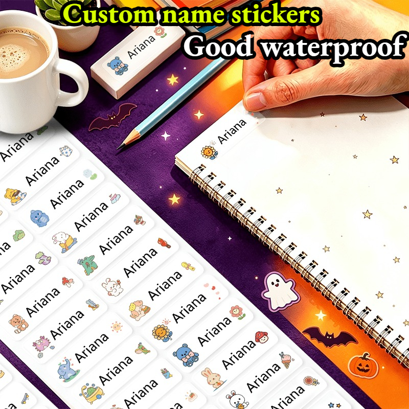 TEMU Custom Transparent Cartoon Name Labels, Personalized Name Tag Stickers Medium, High Quality Adhesive Decals For Holiday Gifts, Water Bottles,