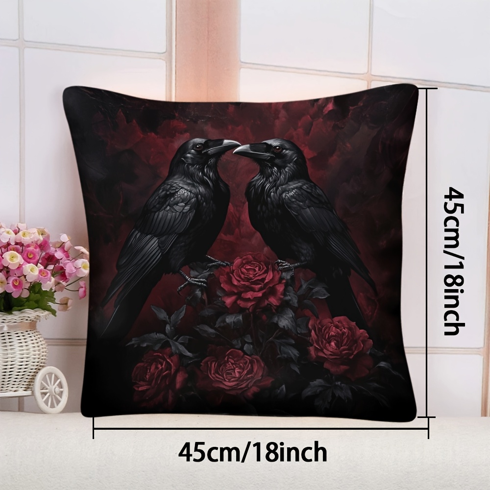 TEMU 1pc Gothic Vintage Dark Red Rose & Decorative Cushion Cover - Zipper Closure Machine Washable Suitable For Sofa Bed Chair, Contemporary Gothic