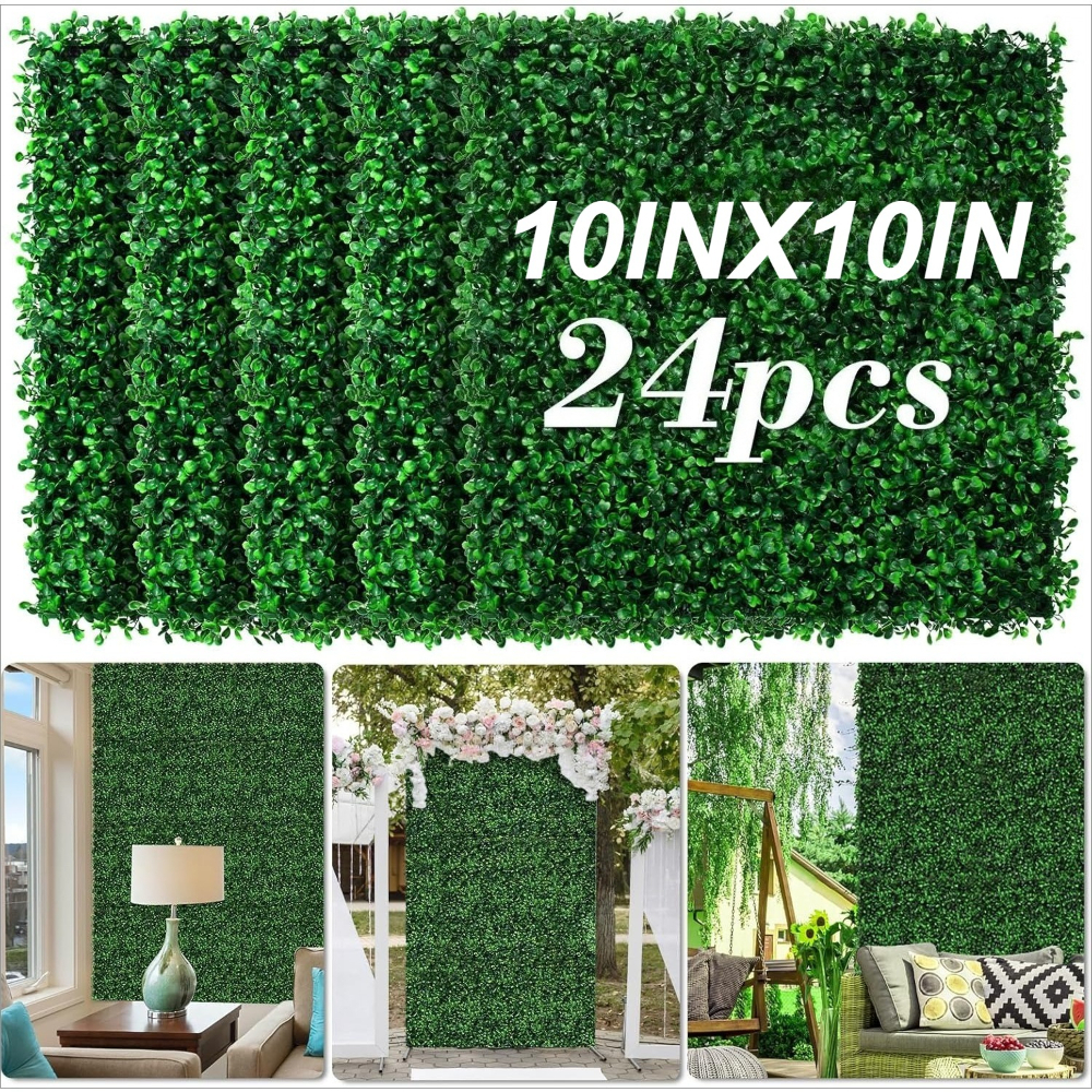 TEMU [3d] 24pcs 10'x10' Grass Wall Panels, Boxwood Hedge Wall Panels, Artificial Grass Backdrop Wall, Privacy Hedge Screen Uv Protected For Outdoor