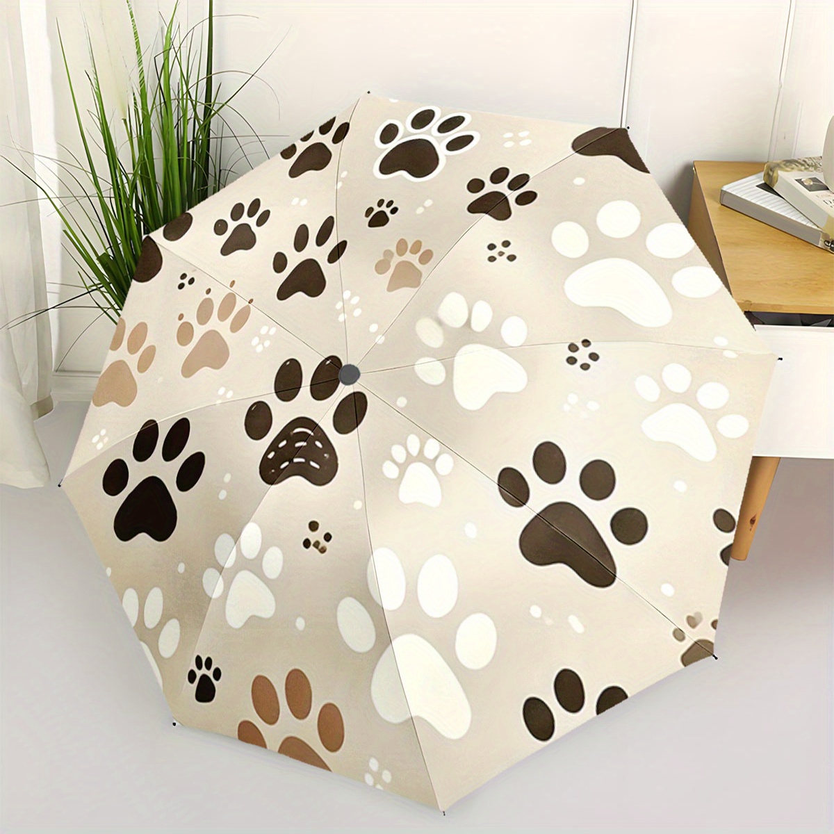 Image of Automatic Folding Umbrella The Umbrella Features A Pattern Of Colored Animal . Portable Collapsible Design, Casual Outdoor Accessory, Christmas Birthday Festival Gift