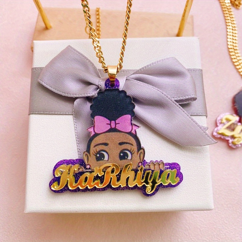 TEMU Personalized Name Necklace With Letter/number Pendant - Cute / Characters, Flower & Bow Charm - For Back To School, Birthday, Graduation Gifts -