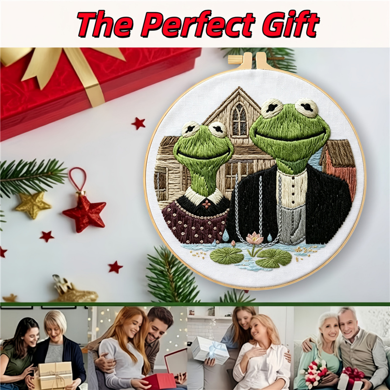 American Gothic Frog DIY Embroidery Kit for Beginners