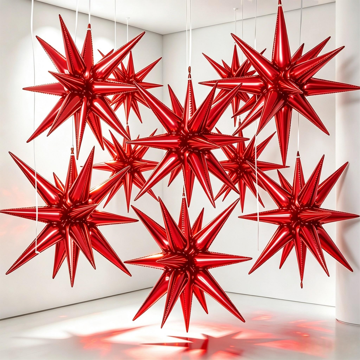 TEMU Kit de 9 ballons en feuille d'aluminium étoile explosion rouge avec ruban pour plafond, décorations de fête pour anniversaire, mariage, Nouvel