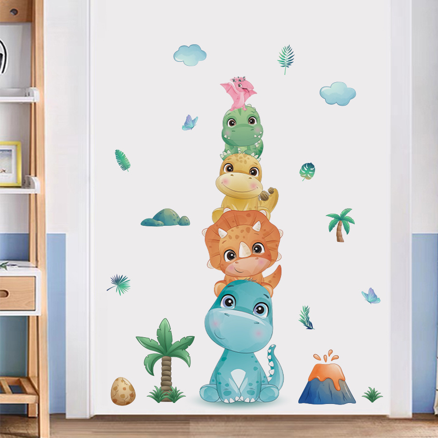 

1/2pcs Pvc Watercolor Cute Dinosaur Leaves Cute Animal Wall Stickers, Height Sticker & Removable Decals For Bedroom, Living Room & Bathroom Wall Decor &