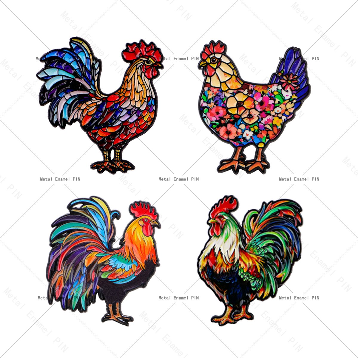 TEMU 2d Flat, 2d Flat 4pcs Colorful Rooster Enamel Pin Lapel Pins Badges On Backpack Brooches For Clothes Women's Brooch Cute Jewelry Accessories