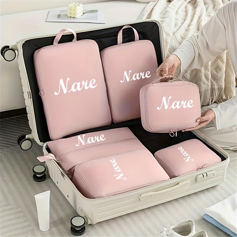 TEMU [custom Name] 6pcs Storage Bag Set, Lightweight For Travel, Used For Luggage And Clothing Classification, Hand Washing Or Wiping, Storing