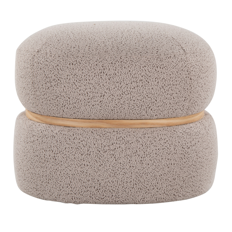 Contemporary Ottoman in Beige Fabric And Natural