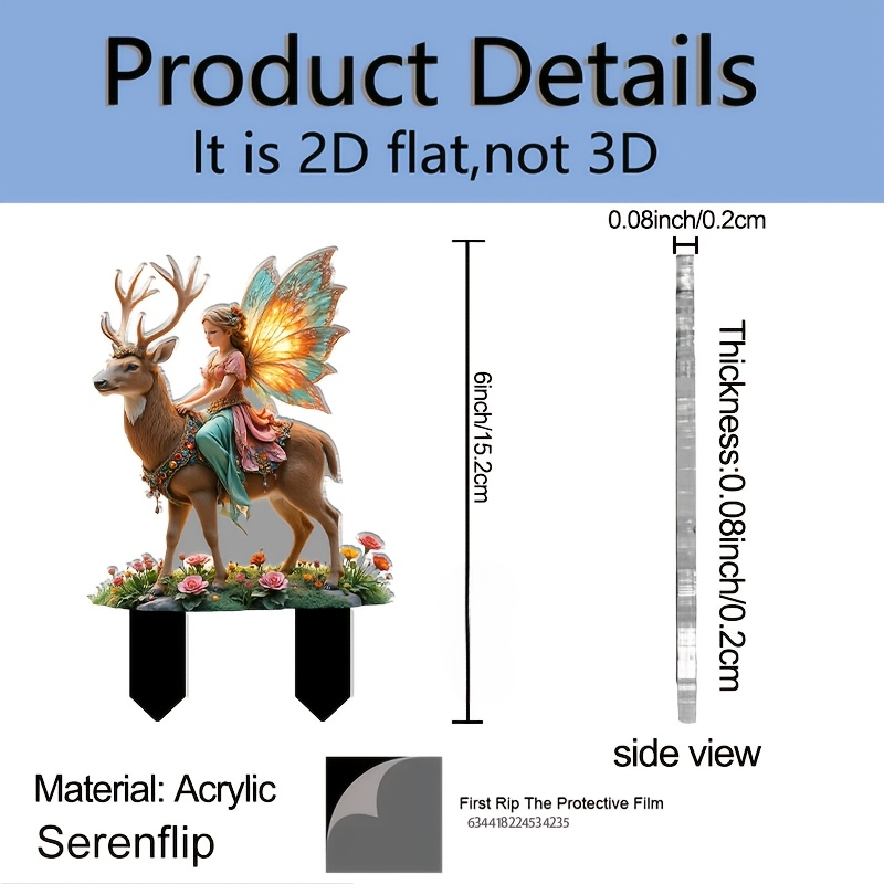 TEMU 2d Flat, [2d Flat] 2d Plane - 2pcs 2d Plane Acrylic Ground Insert, Depicting A Fairy The Back Of An Exquisitely Decorated Deer, Ideal For
