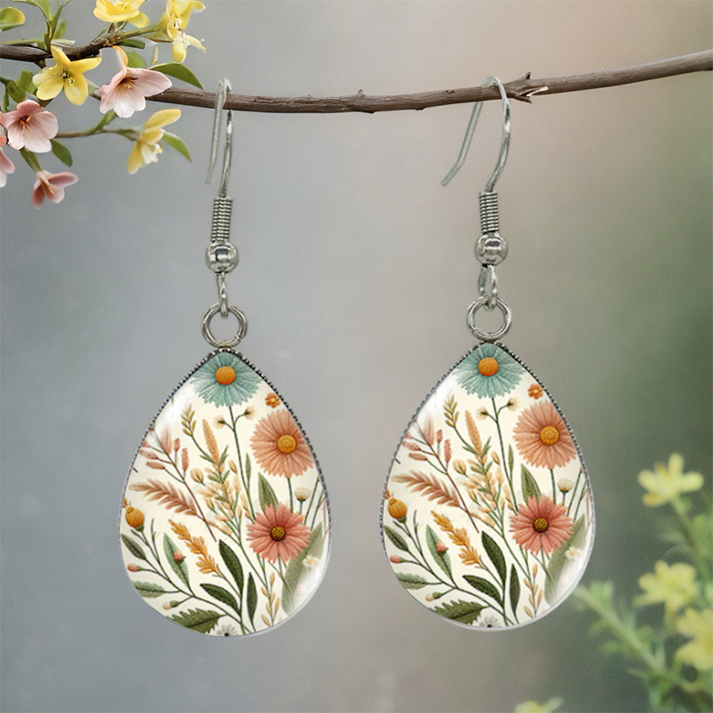 Women's Pastoral Floral Grass-shaped Teardrop Earrings