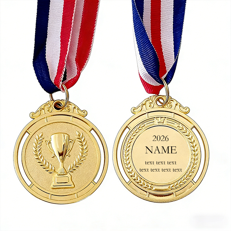TEMU [customizable]1pcs, Customizable Text Medal, With A Red, White, And Blue Tri-color Lanyard, Suitable For Use As Props In Sports Events, Rewards,