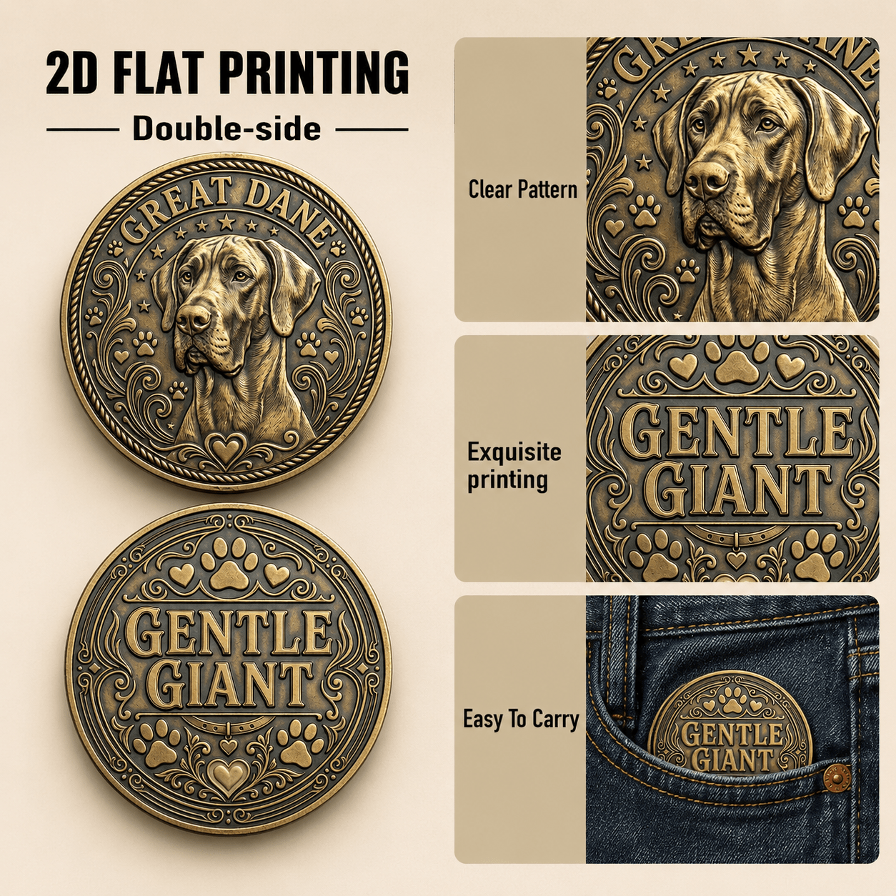 TEMU Replica Coin 1pc Dog Double-sided Printed Commemorative Coin With Clear Acrylic Case, Souvenir Coin, Collectible Keepsake Gift For Dog Fan, Desk
