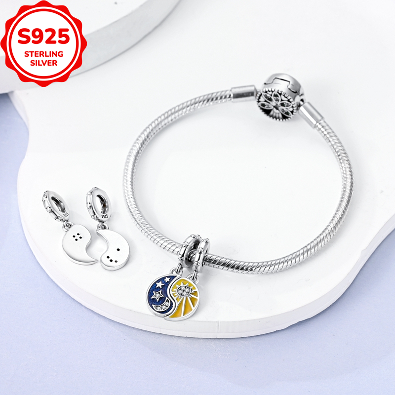 Exquisite 925 Silver Sun Taijitu Pendant Charm