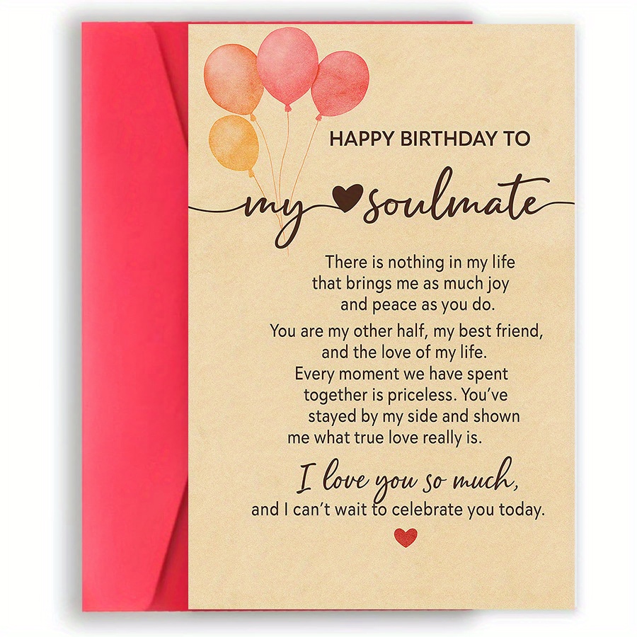 TEMU 1pc Happy Birthday Card For Husband Wife - Greeting Card With Message, Colorful Balloons & Hearts Design, For Anniversary Or Partner' Day,