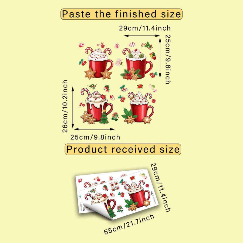Christmas Cup Crutches Sugar Gingerbread Man Kitchen Cabinet Home Decor Background Wall Sticker, Christmas Decoration, Room Decoration