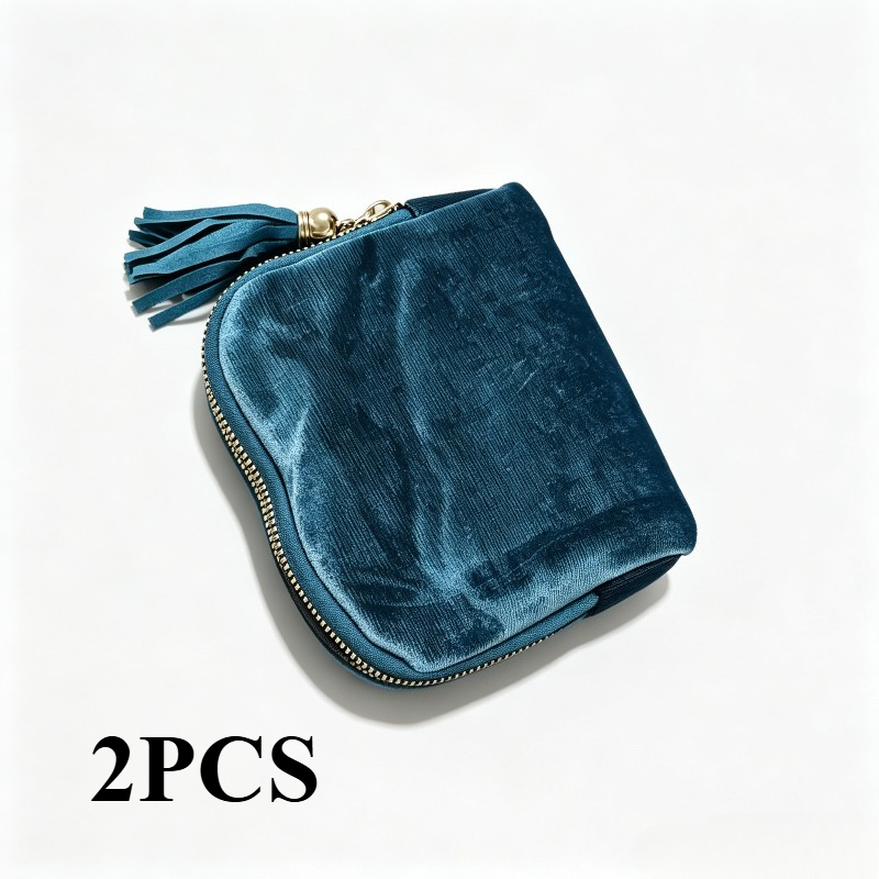 TEMU 2pcs Tassel Zipper Velvet Jewelry Pouch, Mini Lightweight Portable Travel Jewelry Storage Bag, Can Store Rings, Earrings, Necklaces, Bracelets,