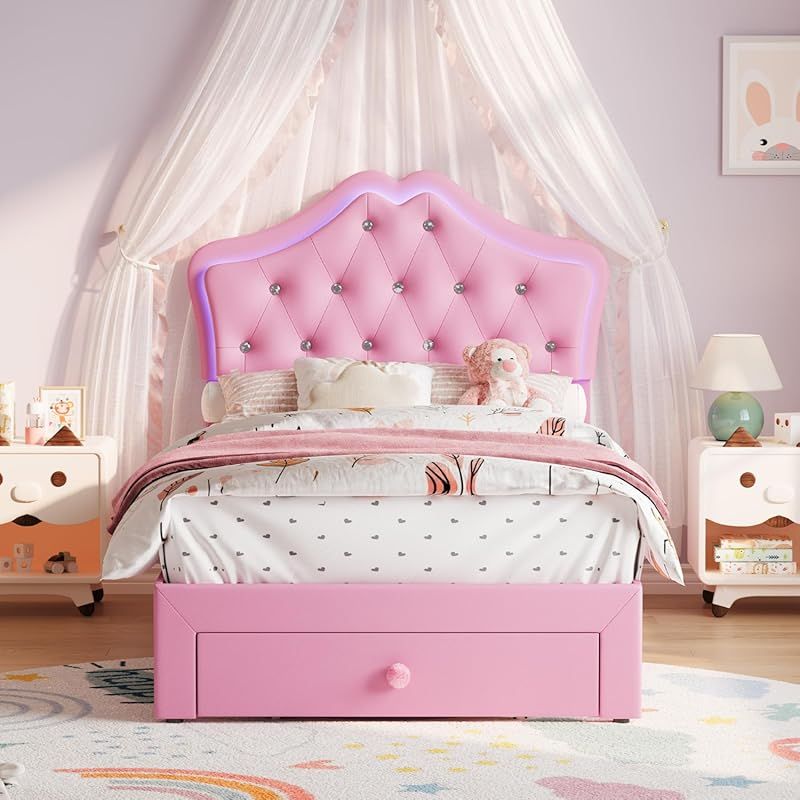 Modern Platform Bed with Upholstered Headboard & Storage Drawers