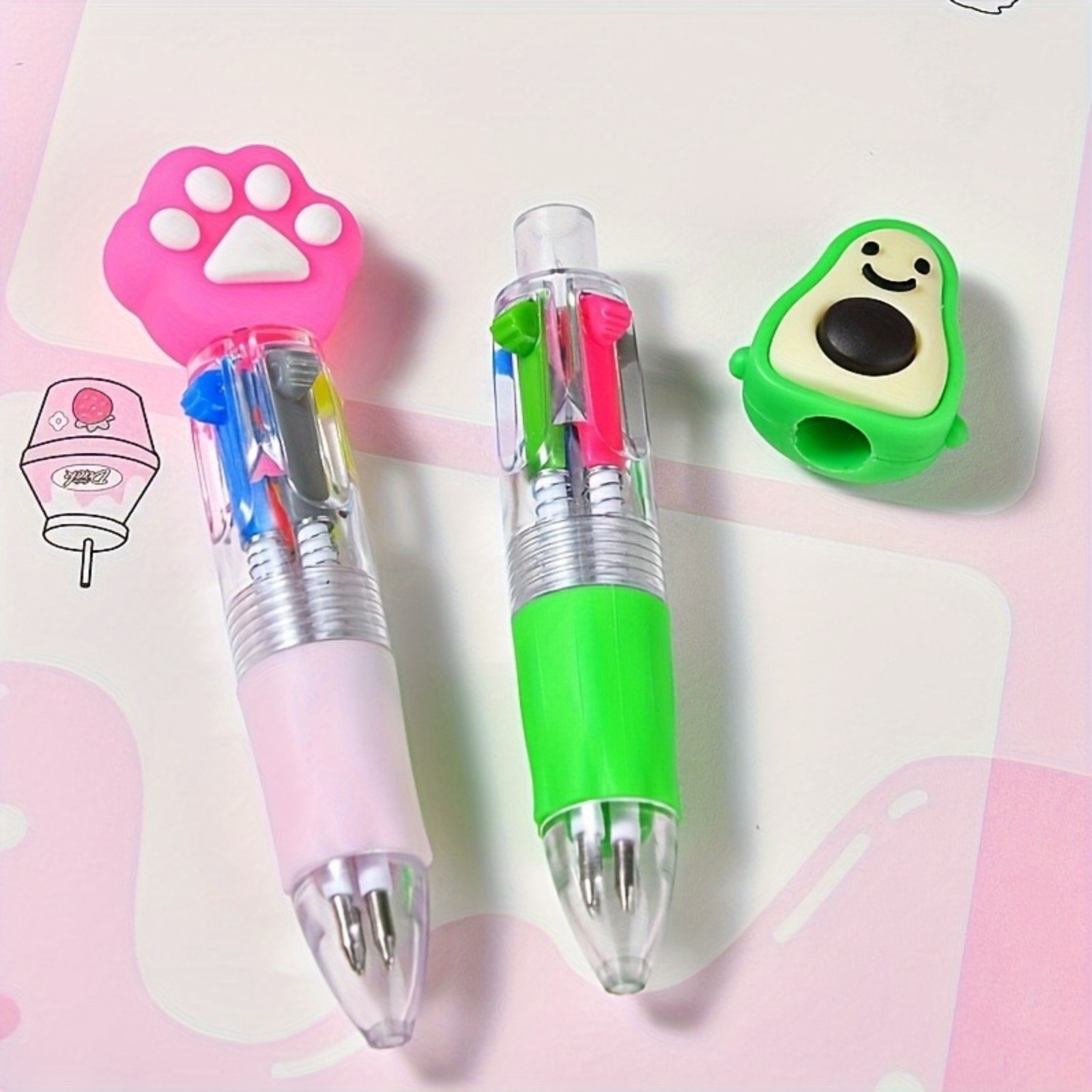 6 20pcs set cute cartoon mini retractable round ballpoint pens 4 in 1 colorful round ballpoint pens medium point oval shape with soft silicone grip suitable for school study supplies prizes and gifts Product details 5
