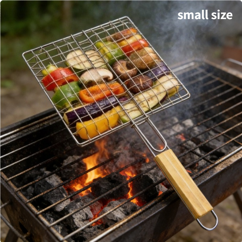 Image of Portable Metal Barbecue Basket With Large Capacity, Suitable For Grilling Fish, Chicken Wings, Chicken Legs, Steak, Shrimp, And Vegetables - Ideal For Outdoor Picnics And Camping