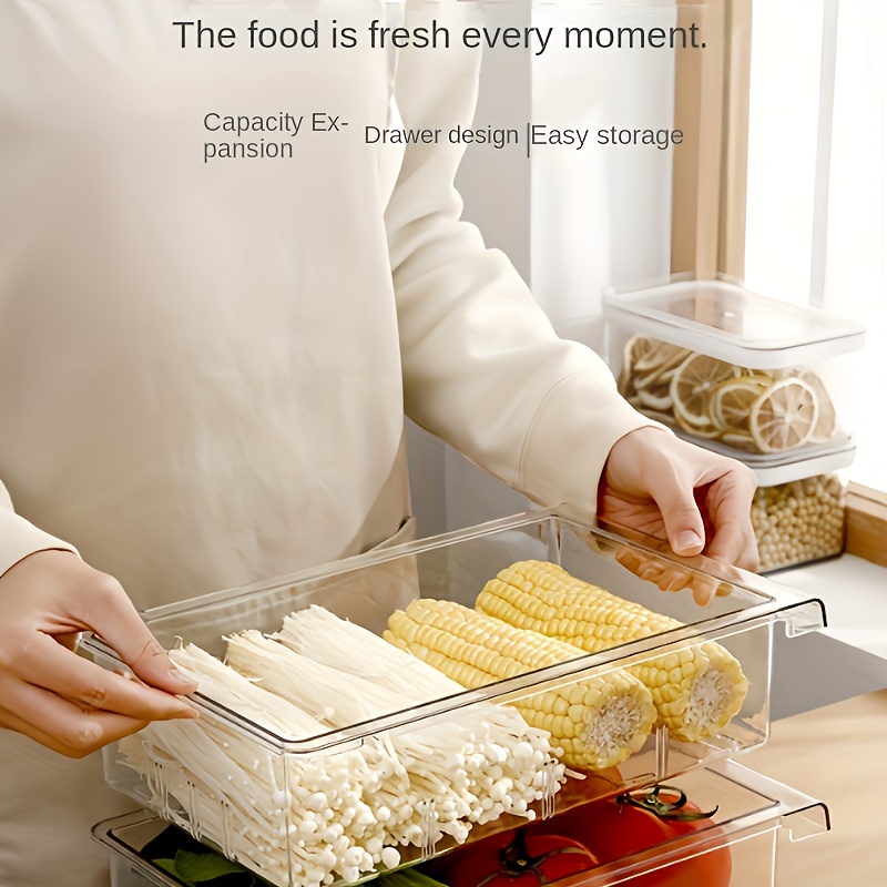 1pc Refrigerator Drawer Organizer Egg Rack, Refrigerator Drawer Storage Box Hanging Basket, Kitchen Fresh-keeping Freezer Shelf Holding Artifact, Suitable for Pull-out Refrigerator Drawer, Transparent Fruit and Vegetable Storage Box