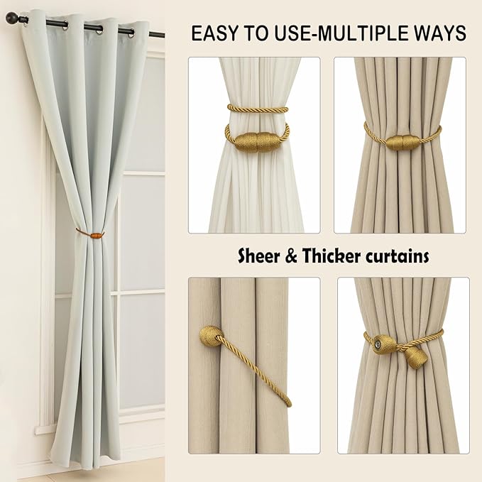 4pcs Set of Golden Magnetic Curtain Buckles, Exquisite Curtain Ties, Elegant Decorative Curtains, Perfect for Home, Office, Hotel, and Outdoor Curtains, Making It an Ideal Curtain Decoration