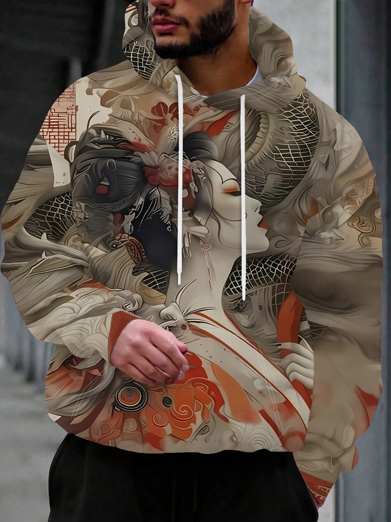 mens traditional chinese dragon print hooded sweatshirt vintage cultural pullover sweater machine washable warm casual sweaters for chinese new year casual attire asian heritage apparel