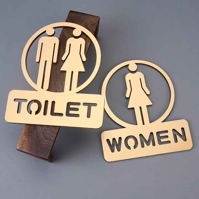 Cartello Adesivo Per Bagno Uomo Donna - Acrilico Dorato 22x9cm, Rimovibile E Impermeabile - 5
