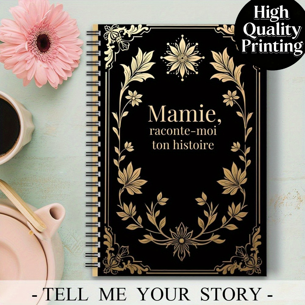 TEMU 1pc Agenda Vintage Style Français pour - Journal Élégant de avec Couverture "MAMIE" & "-moi Ton Histoire", Pages à Adaptées aux Grand-mères,