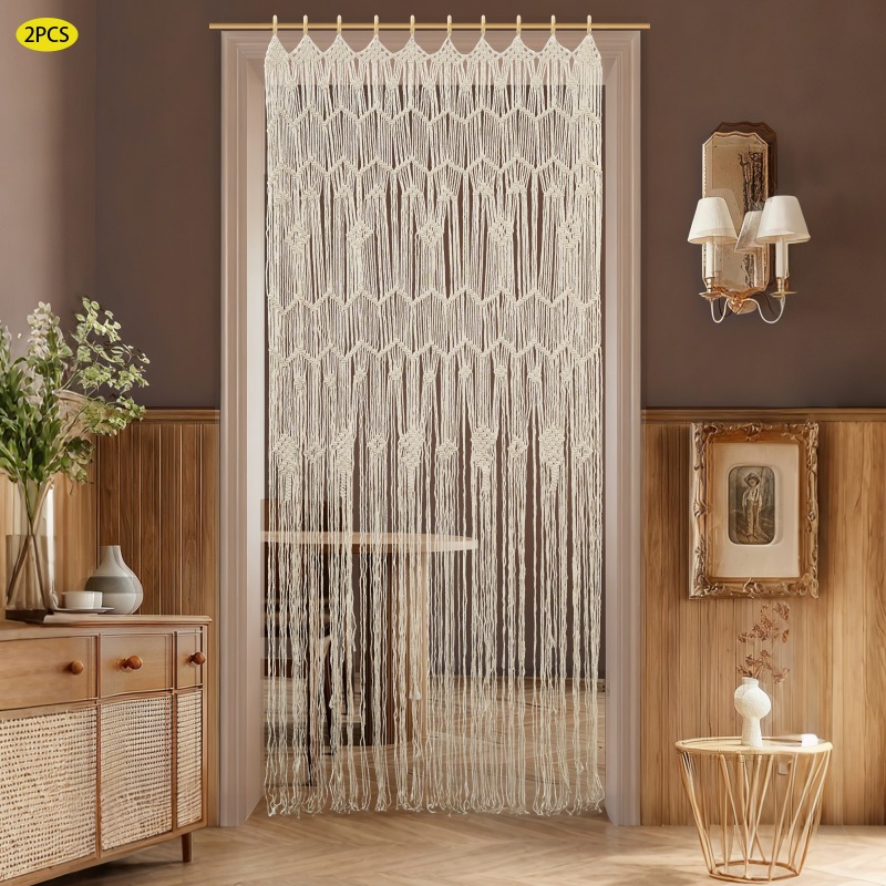 TEMU Juego de 2 cortinas divisorias de puerta de 100x200 cm, cortina bohemia blanca para el hogar, y decoración de celebraciones