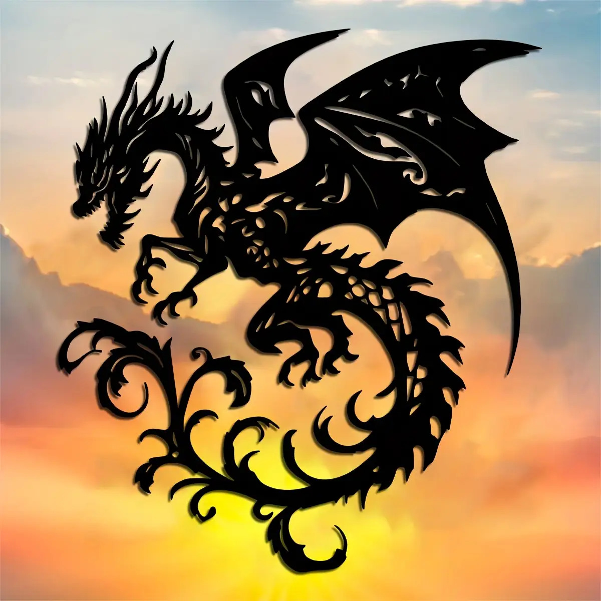 TEMU 1pc Dragon Metal Wall Art Sculpture - 15.74x14.02 Inches, Intricate Black Dragon Design With Detailed Wings And Tail, Home, Garden, Or Balcony