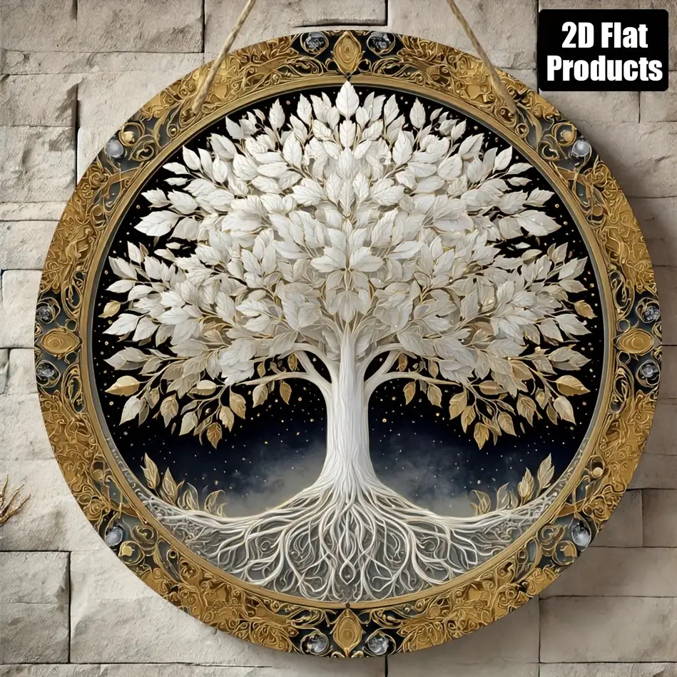 TEMU 2d Flat, Handcrafted Bohemian Tree Of Life Round Wall Plaque - Suitable For Decor, Artificial Wood Tree Of With Tree Of Life Art, Rustic Hanging