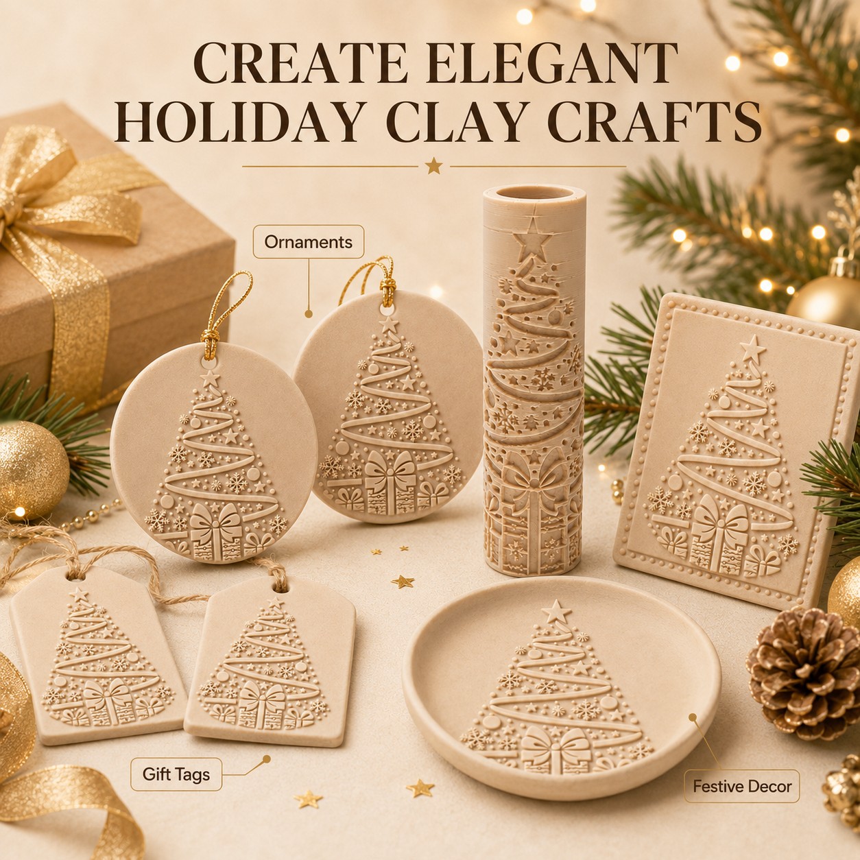 TEMU Christmas Tree Texture Roller For Polymer Clay - Plastic Embossing With Snowflake, Ornament & Gift Patterns Suitable For Pottery, Ceramics,