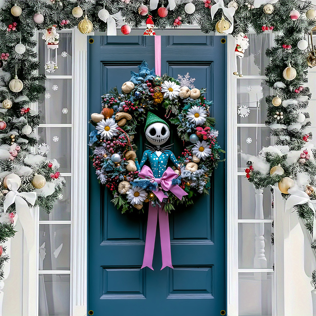 

1pc Ume Festive Polyester Themed Christmas Wreath, Indoor/outdoor Holiday Door Hanging Decoration, Contemporary Style For Home & Party Decor