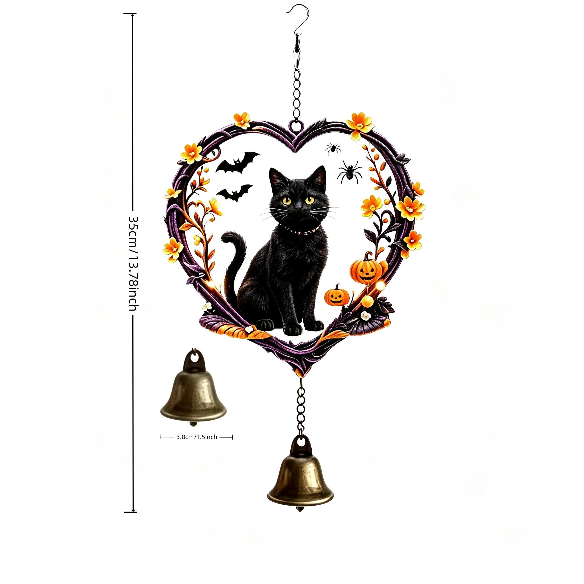 TEMU Ornement carillon à vent d'Halloween avec cadre floral de cœur sculpté. accroché à sur des appuis de fenêtre, des balcons, ou à l'extérieur dans