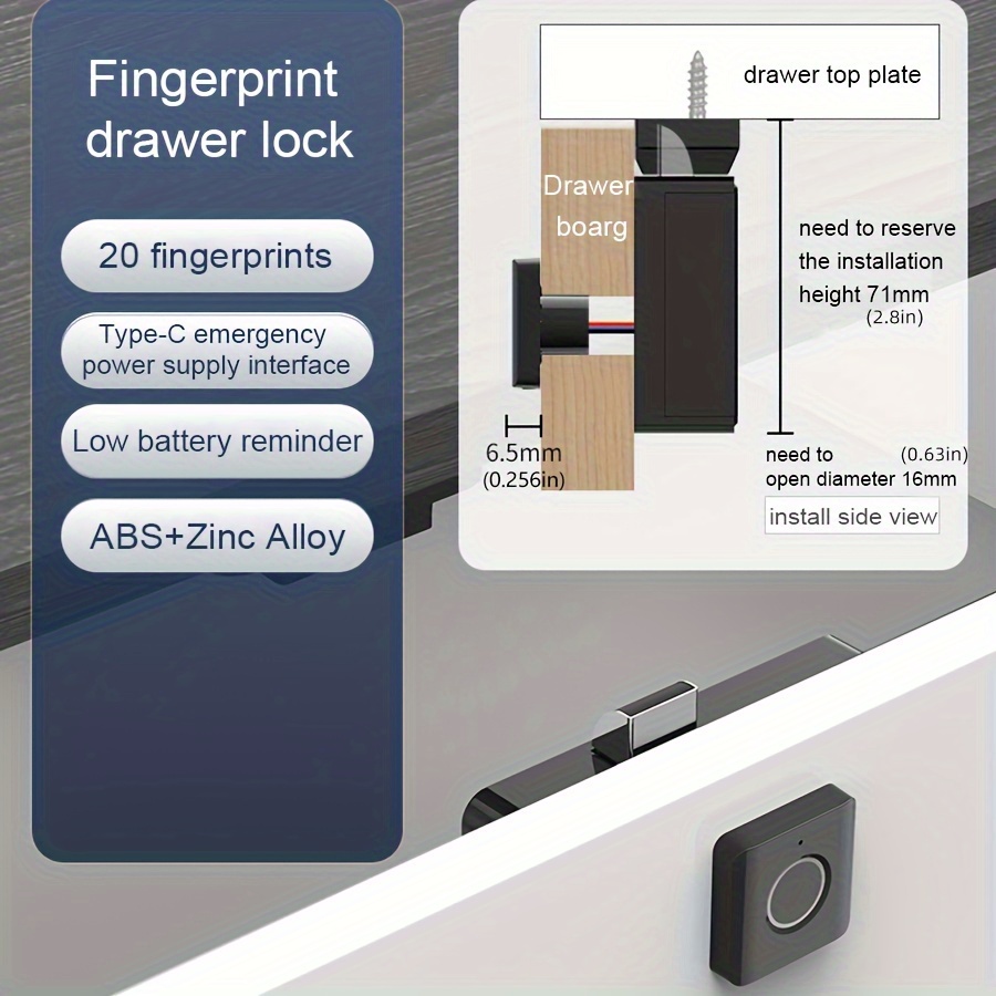 Smart Fingerprint Drawer Lock, Keyless Entry for Cabinets