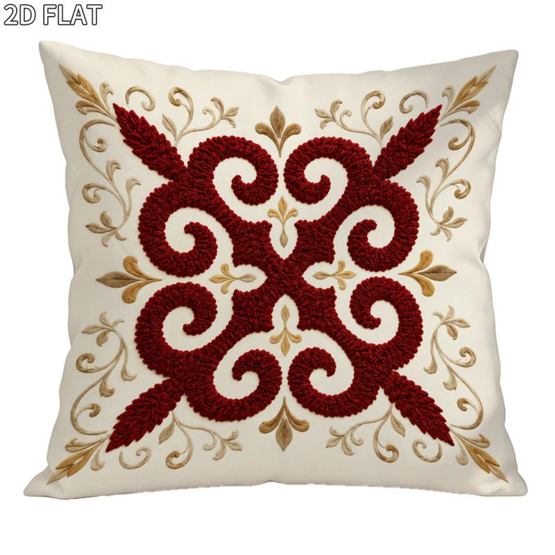 TEMU 18x18 Inch Cover, 1pc, With Red & Golden Embroidery, Ornate Decorative Style, Perfect For Home Decor, High - Quality Fabric Pillowcase For