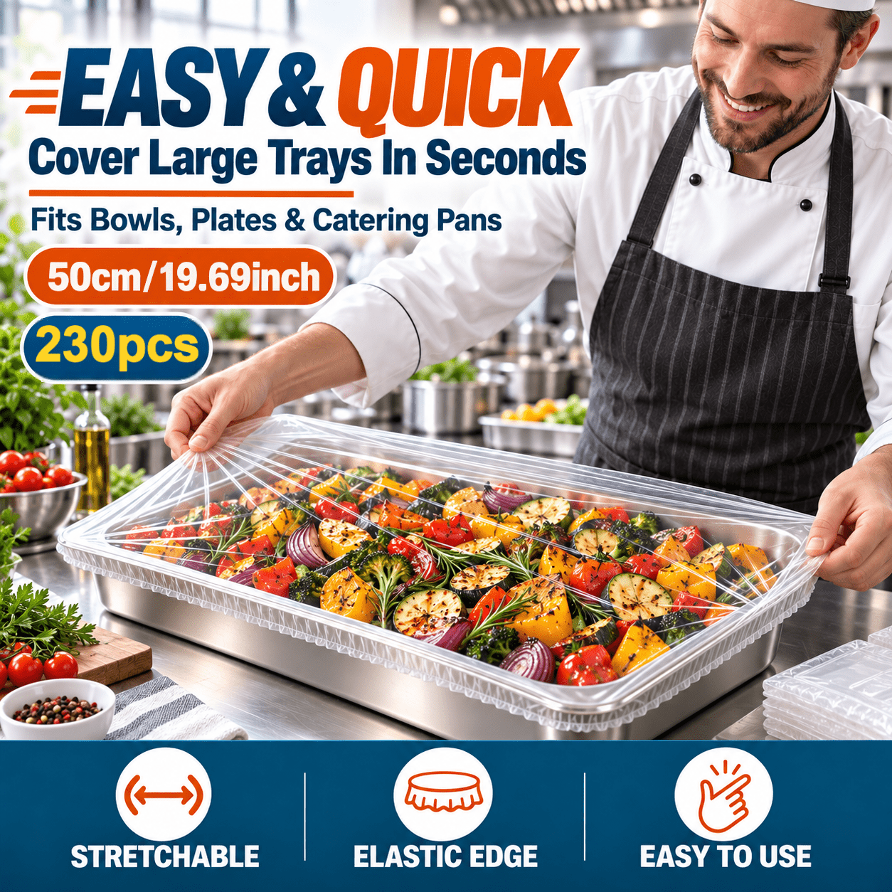 TEMU 230pcs Disposable Elastic Food Covers, Stretch Stretchable Plastic Food Wrap For Bowls & Plates, 50cm/19.69inch Kitchen Storage Covers, Dust