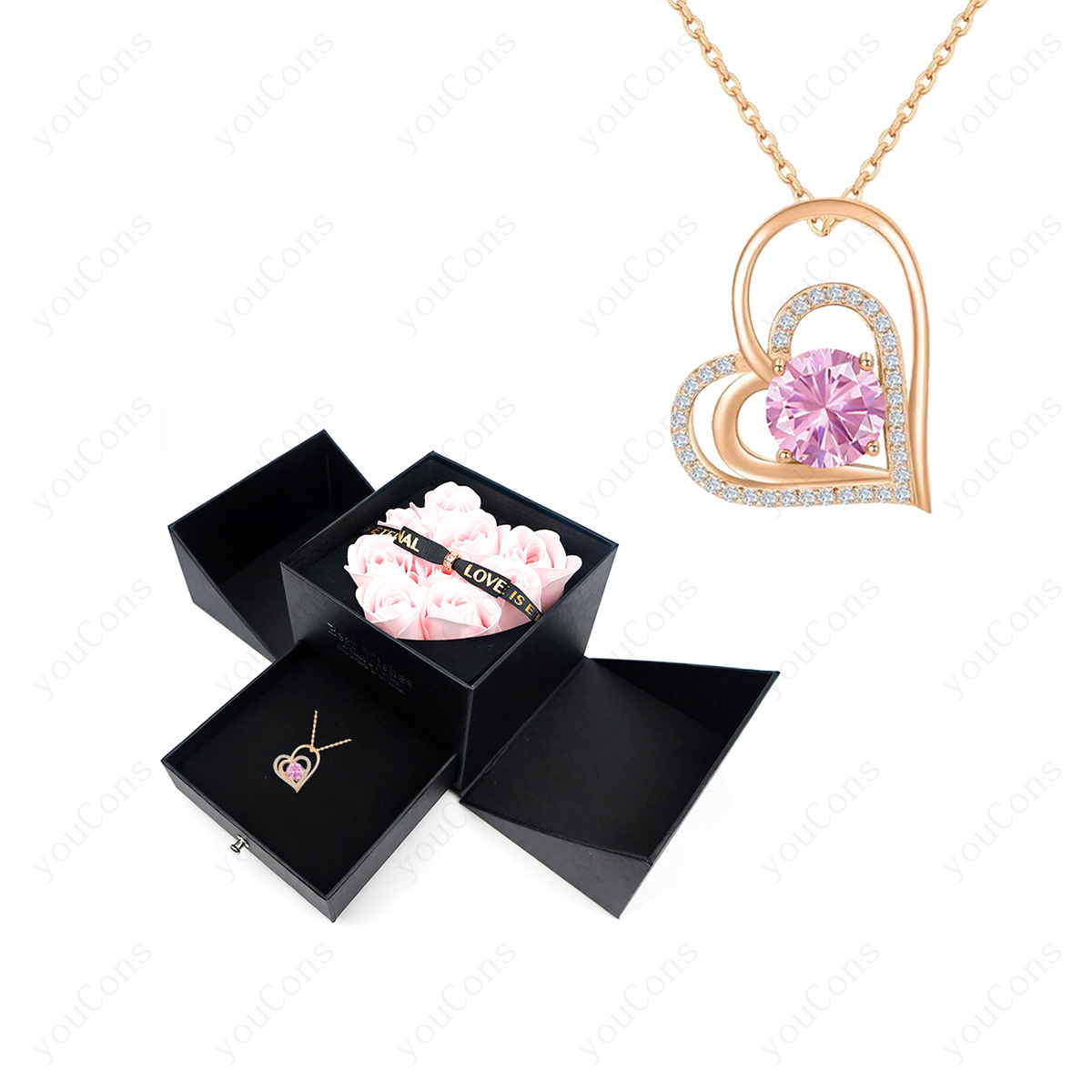 Women's Romantic Pink Synthetic Zirconia Heart-Shaped Pendant Necklace