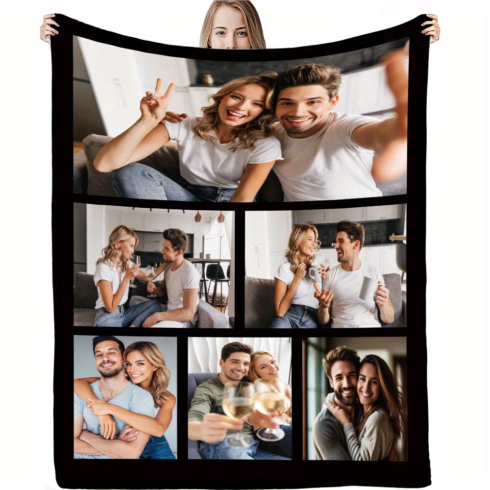 personalized flannel photo blanket soft warm cozy custom picture throw   gifts office bed couch camping travel details 5