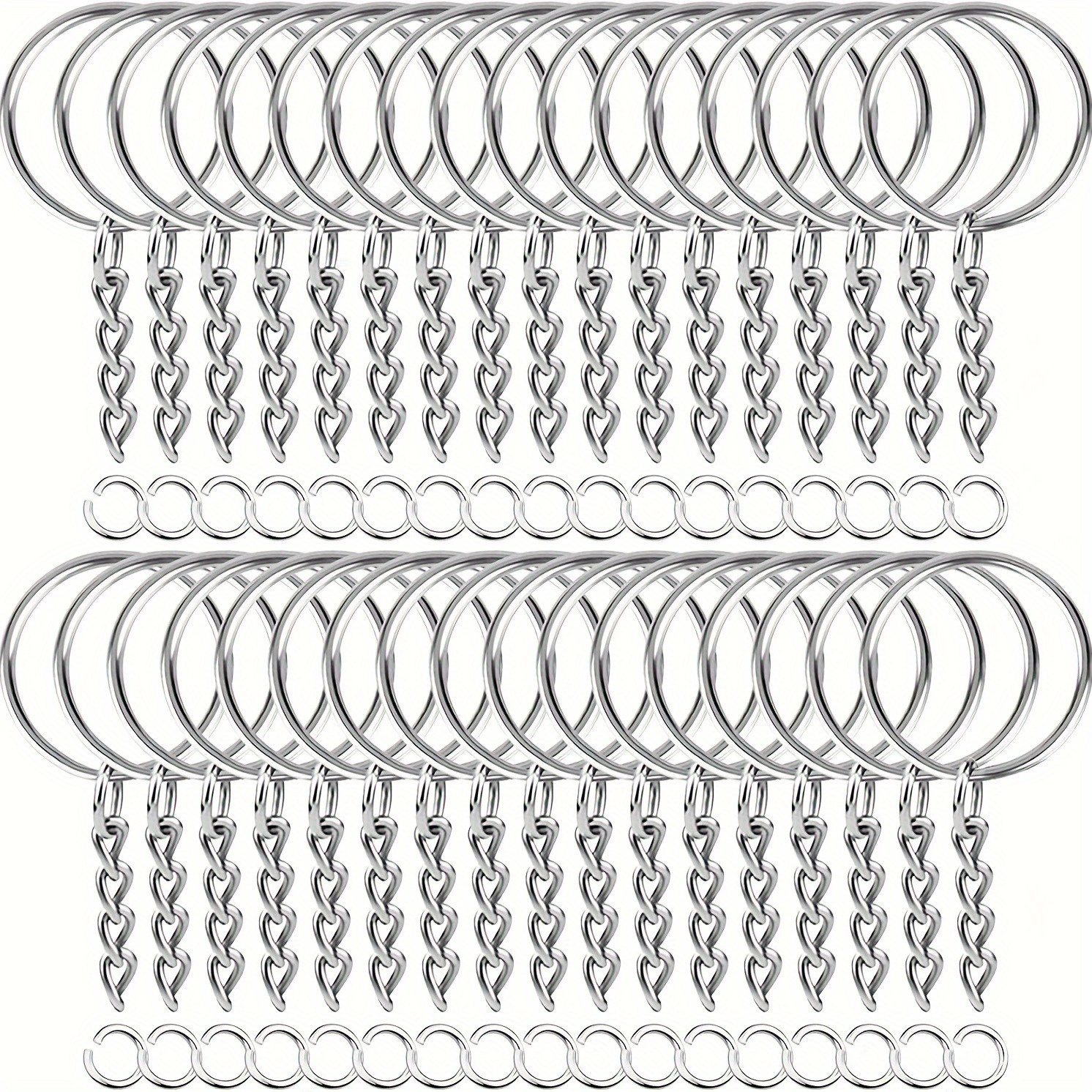 100pcs all in one keychain making kit with 50 heavy duty metal key rings 50 jump rings bulk crafting supplies for diy crafts key fobs bag charms durable   alloy chains smooth   jump rings extension chains ideal for small business bulk orders gift for crafters makers compatible with beads charms badges   long lasting use