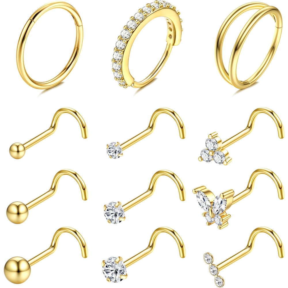 Image of Nose Rings With Cz Shaped For Nose Piercings