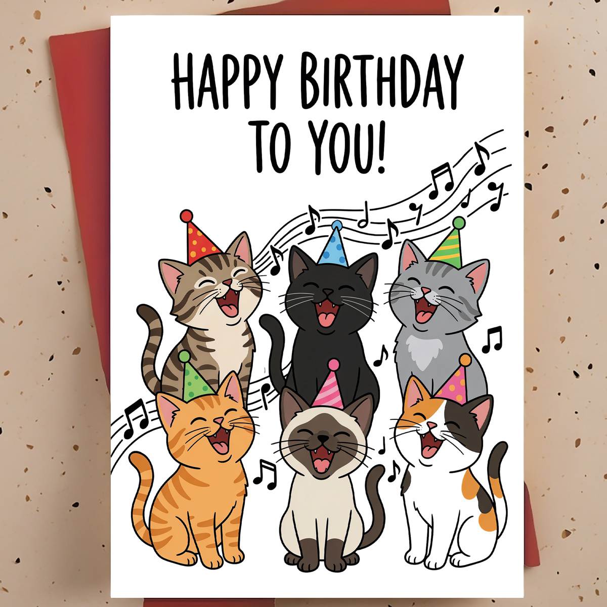 1pc Cute Birthday Greeting Card For Cat Lover, Best Friend, Sister – Singing Party Cats Cartoon Design, Card, With Envelope