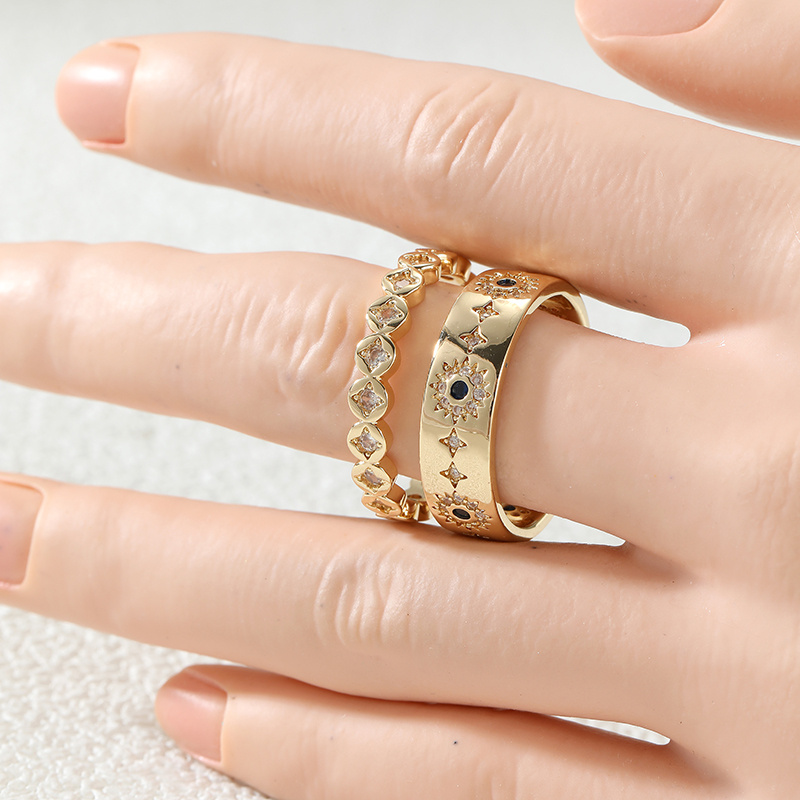 Ladies' Star Moon Sun Pattern Ring Set with Synthetic Zirconia