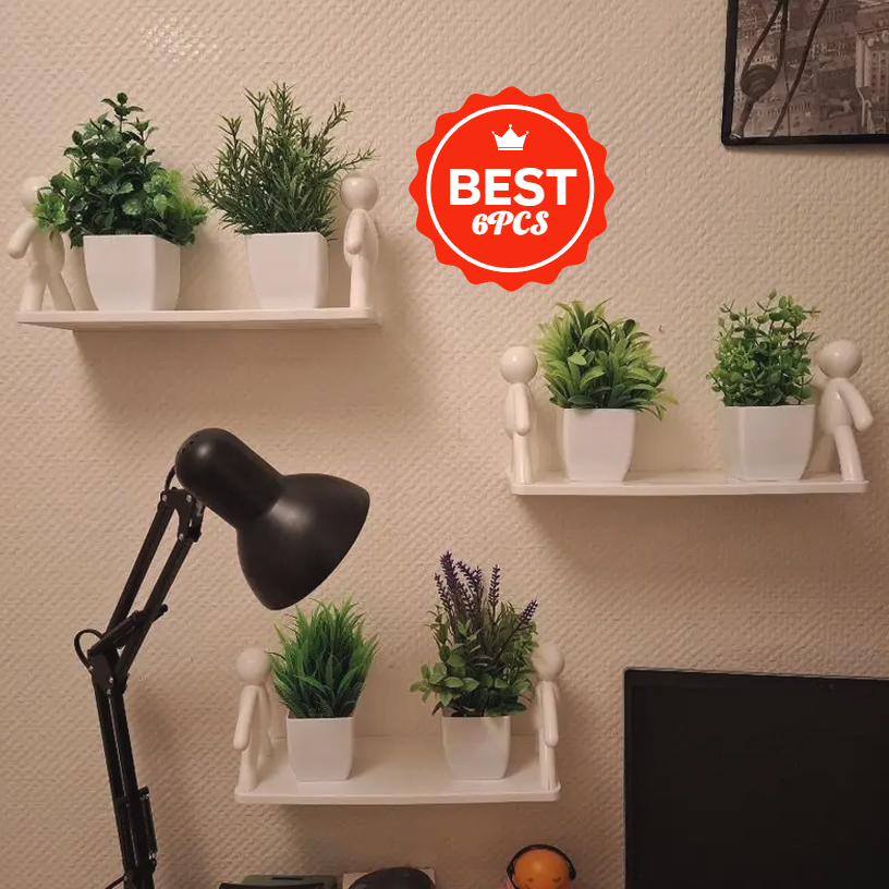Image of 6pcs Small Artificial White Flowerpot Green Plant, Simulation Plant Home Decoration Indoor, Plastic Lavender Plant Office Bathroom Bedroom Green Decoration Mini Green Plant Pot