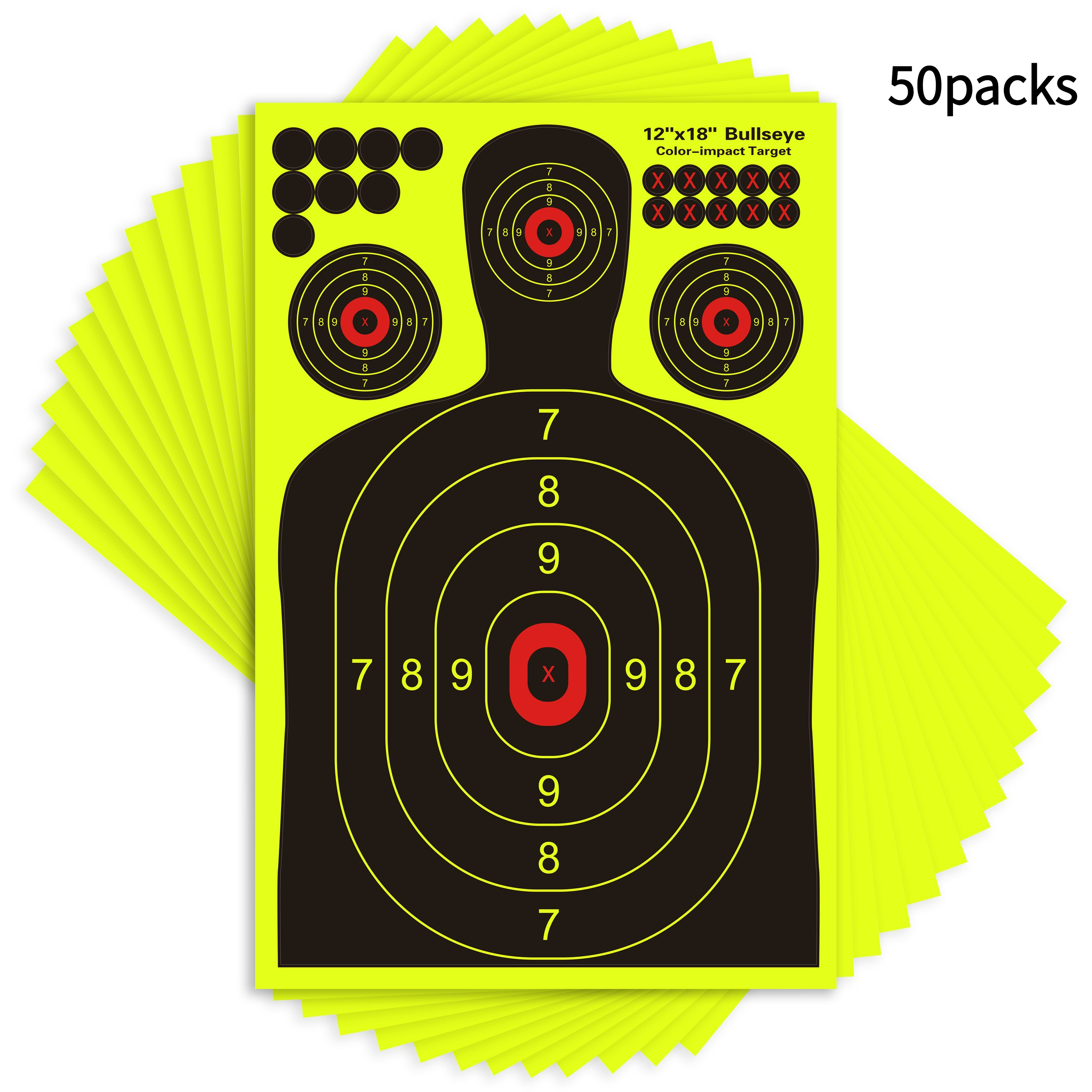 12x18 Inch Silhouette Splatter Targets - Bright Fluorescent Yellow Easily Seen On Impact When Hitting Target for BB Guns, Airguns, Rifles, Indoor And Outdoor Ranges (10/20/50/100 Packs)