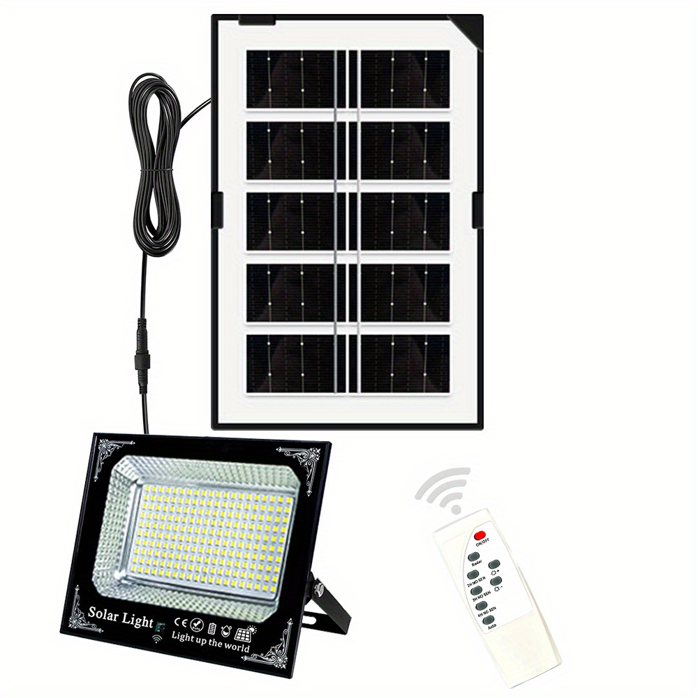 TEMU 1pc 6500k Solar Flood Light Outdoor Remote Waterproof Solar Power Security Light Auto On Off Dusk To Dawn For Yard, Gazebo, Shed, Barn, Porch,