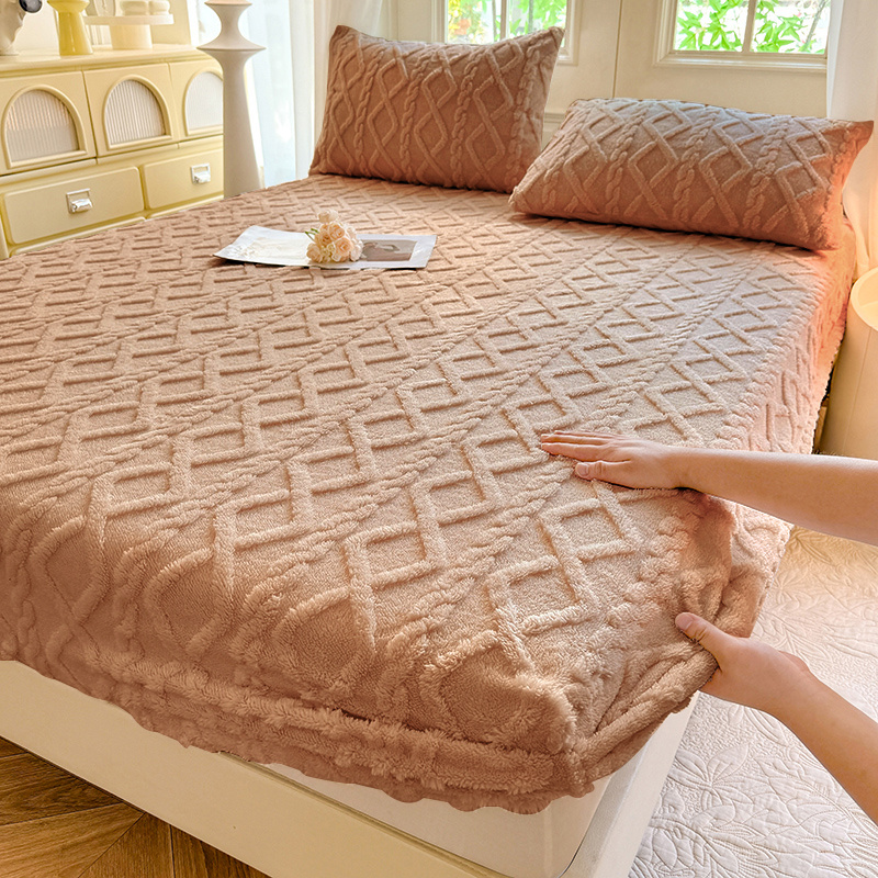 Tofu Fleece Fitted Sheet Queen Size Ultra Soft Plush Velvet Feel Cozy Warm Bedding Deep Pocket Elastic