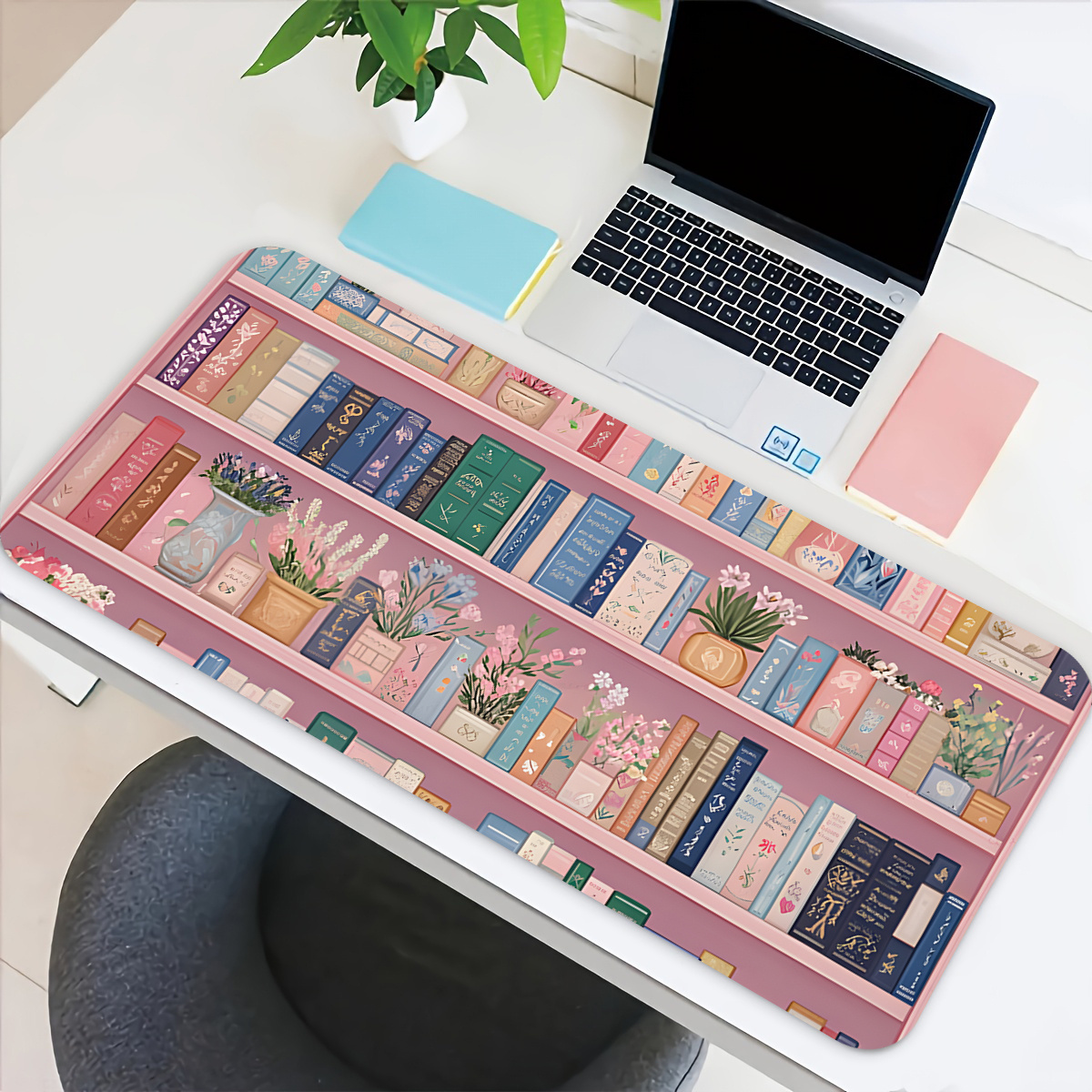 TEMU 1 Large Pink Bookworm Desk Mat Designed For Libraries, Featuring A Book-themed Aesthetic And A Non-slip Rubber Base, Office And Computer