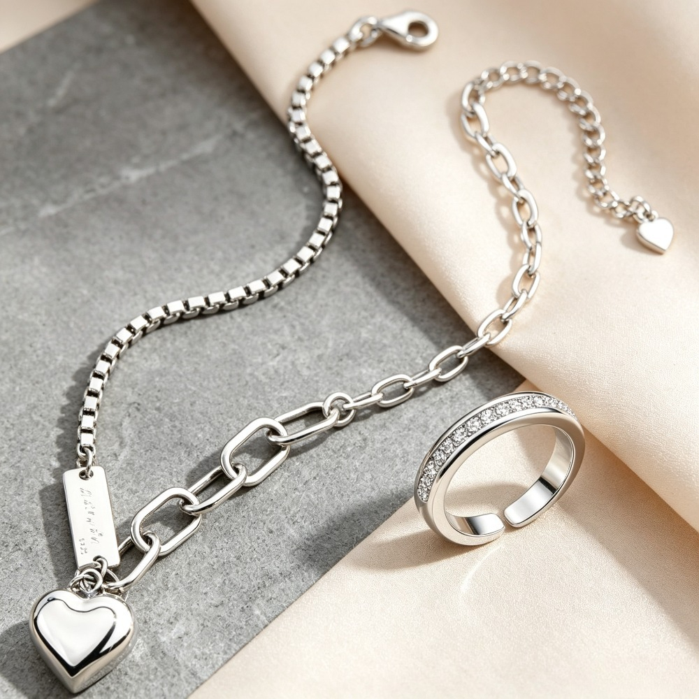 TEMU Great Value S925 Sterling Silver Foot Additions For Women's Summer Foot Jewelry. Buy A Foot Chain And An Adjustable Toe Ring, Heart Chain, Beach