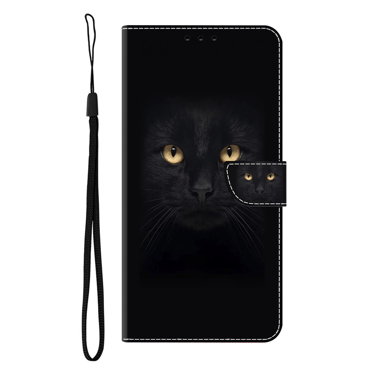 TEMU Phone Case - Black Cat Crystal Painted Design, Stand + Wallet + Protective Multi-functional Bi-fold Artificial Leather Flip Phone Case