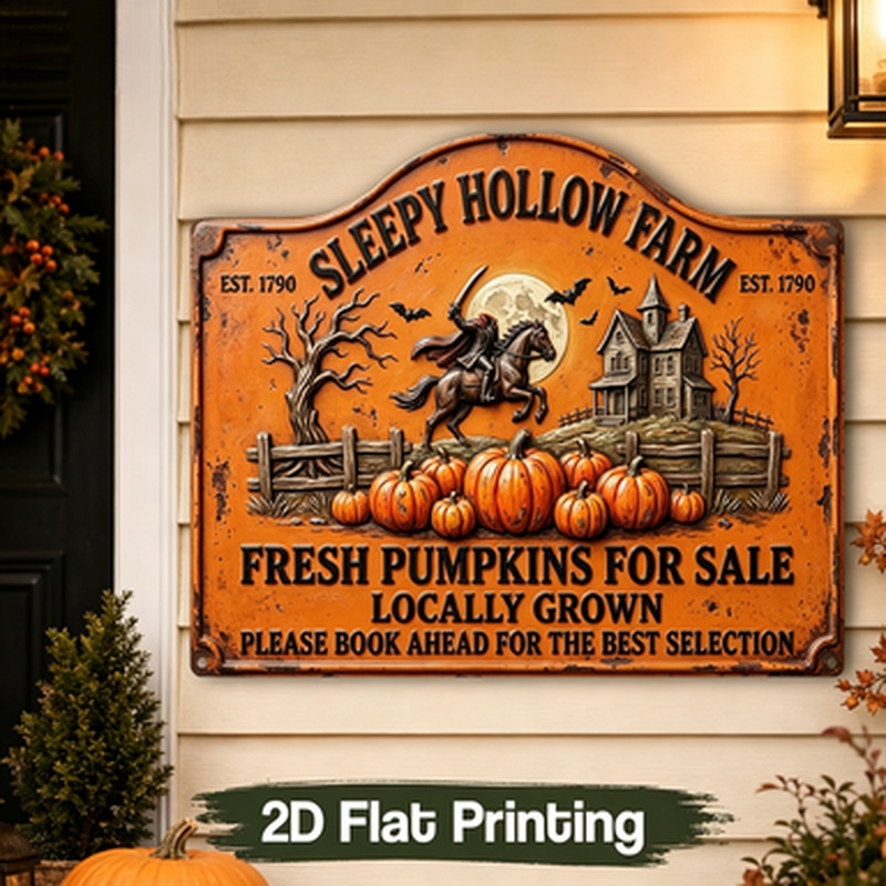 TEMU Vintage ' Hollow Farm' Pumpkin Sign Wooden Plaque, 1pc, Outdoor Sign And Wall Decor, Decor, Halloween Farm Theme Hanging Sign, Dark Aesthetic